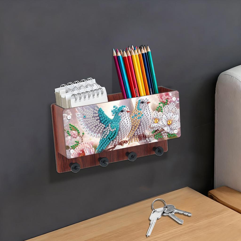 Wall Mounted DIY Diamond Art Handmade Wood Container Wooden Crystal Painting Storage Box for Living Room Home Office Decoration