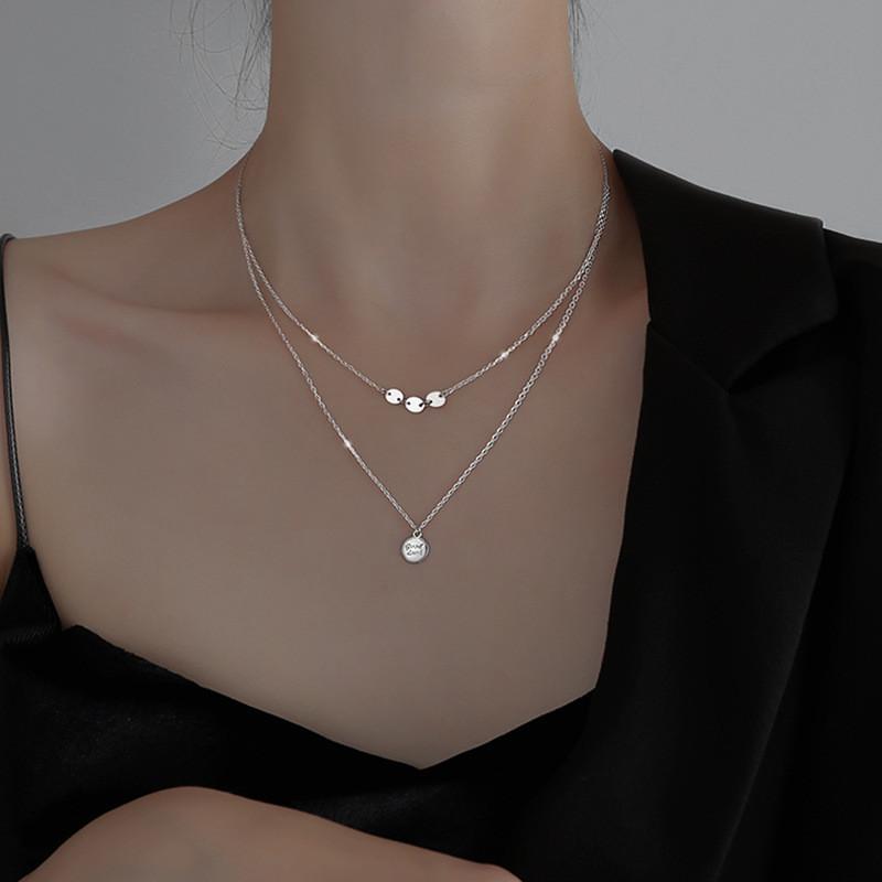 New Simple 925 Sterling Silver Good Luck Necklace for Women Double Layers Circle Round Clavicle Chain Female Party Accessories