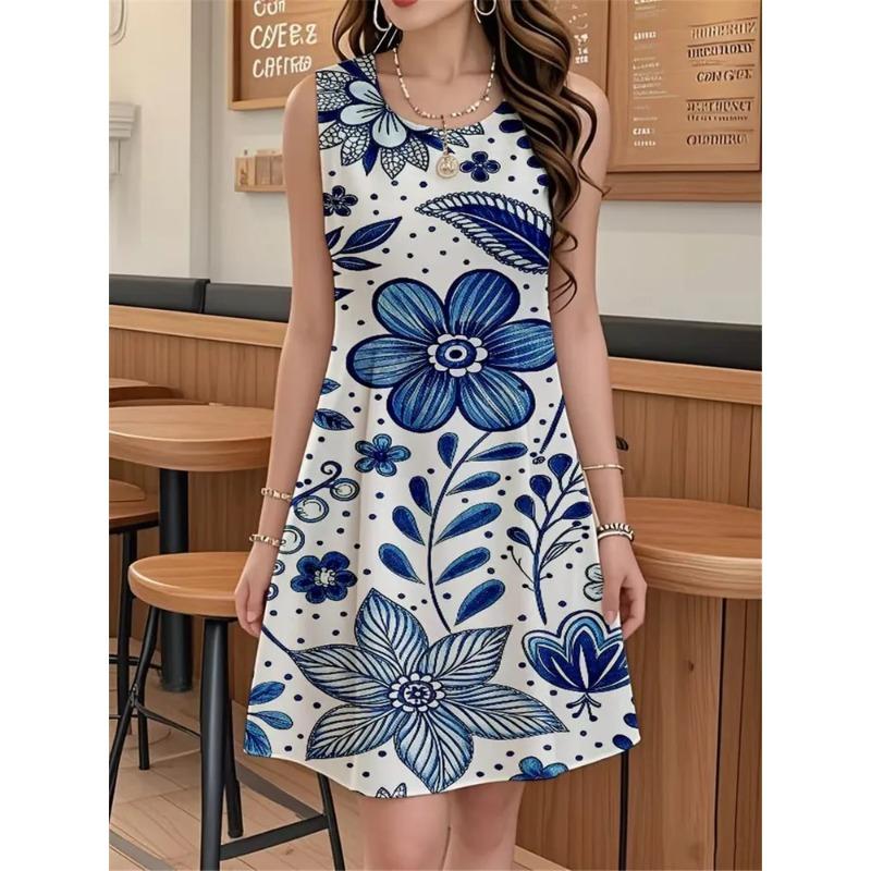 Summer Ladies 3D Printed Sleeveless Dress Fashion Versatile Breathable Trend Casual