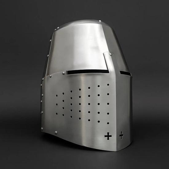 

Ручной работы Средневековый великий шлем XIV века Идеально подходит для ярмарки эпохи Возрождения, косплея, LARP, костюма на Хэллоуин Аутентичная реплика стальных доспехов