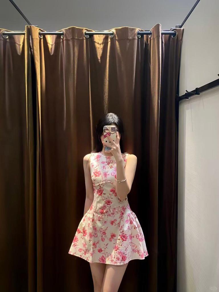 2025 Spring Women's Slimming French Floral Print Poplin Jumpsuit Dress