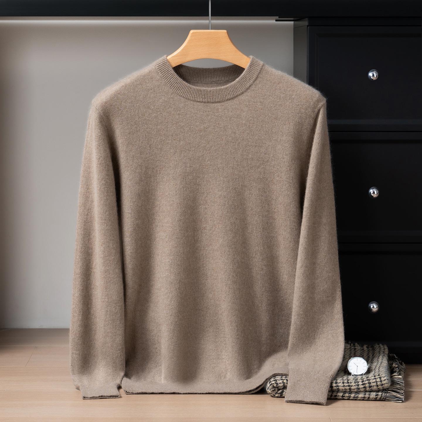 Men s 100% Pure Cashmere Round Neck Sweater, Solid Color Pullover Knitwear, Business Casual Inner Layer Top Medium