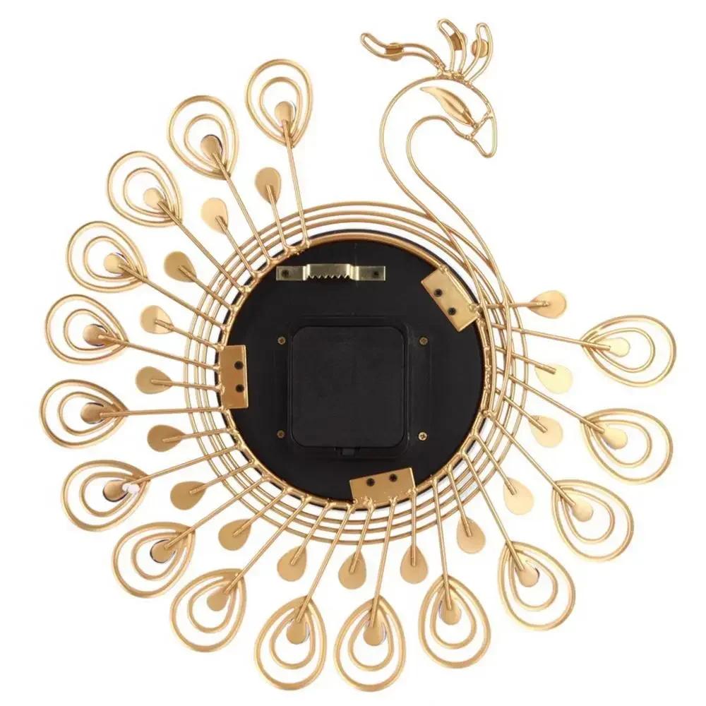3D Peacock Wall Clock Metal Watch Diamond Flower Home Living Room Office DIY Clocks Crafts Ornaments Gift 38x38cm J1Z2R5