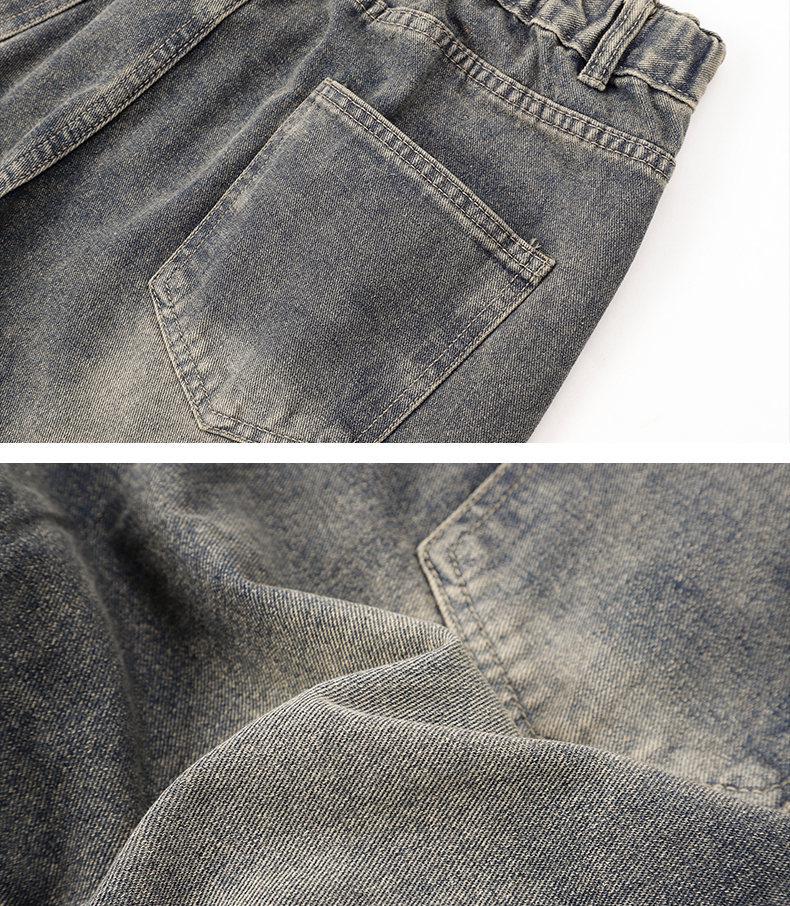 Yadu Unisex Retro Hong Kong Style Washed Denim Pants - Loose Straight Leg Casual Pants