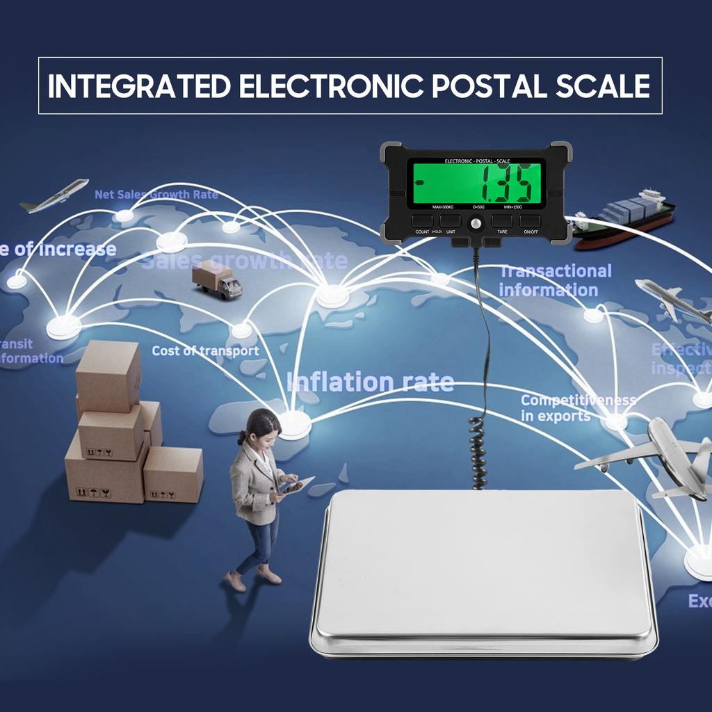 661 Lbs Electronic Postal Scale 50g Integrated Stainless Steel Digital Scale with LCD Backlight Display Shipping Scales with Auto offCelsius