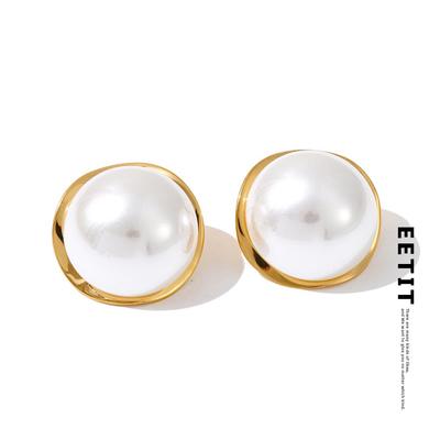 20*20cm Smooth Simulated Pearls Round Stud Earrings for Women Stainless Steel Popular Waterproof Daily Jewelry Gala Gift