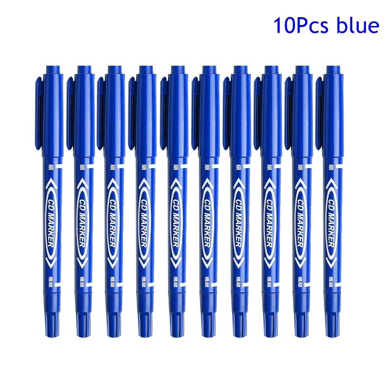10 Stück/Set Doppelspitz-Kunstmarker-Stift | Schwarze & Blaue Permanente Farbe Tinte | für Kunststoff/Holz/Stein/Metall/Glas