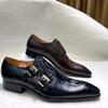 Fashion Men's Italian Genuine Leather Formal Oxford Shoes Python Crocodile Pattern Button Detailing for Office Party Wedding Footwear