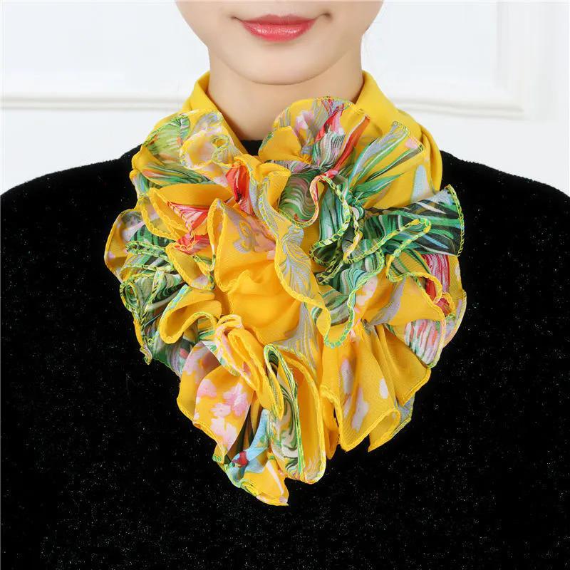 WTEMPO Women's Retro Elegant Fashion Four Seasons Floral Printed Silk Scarves Versatile Casual Detachable Collar Scarves