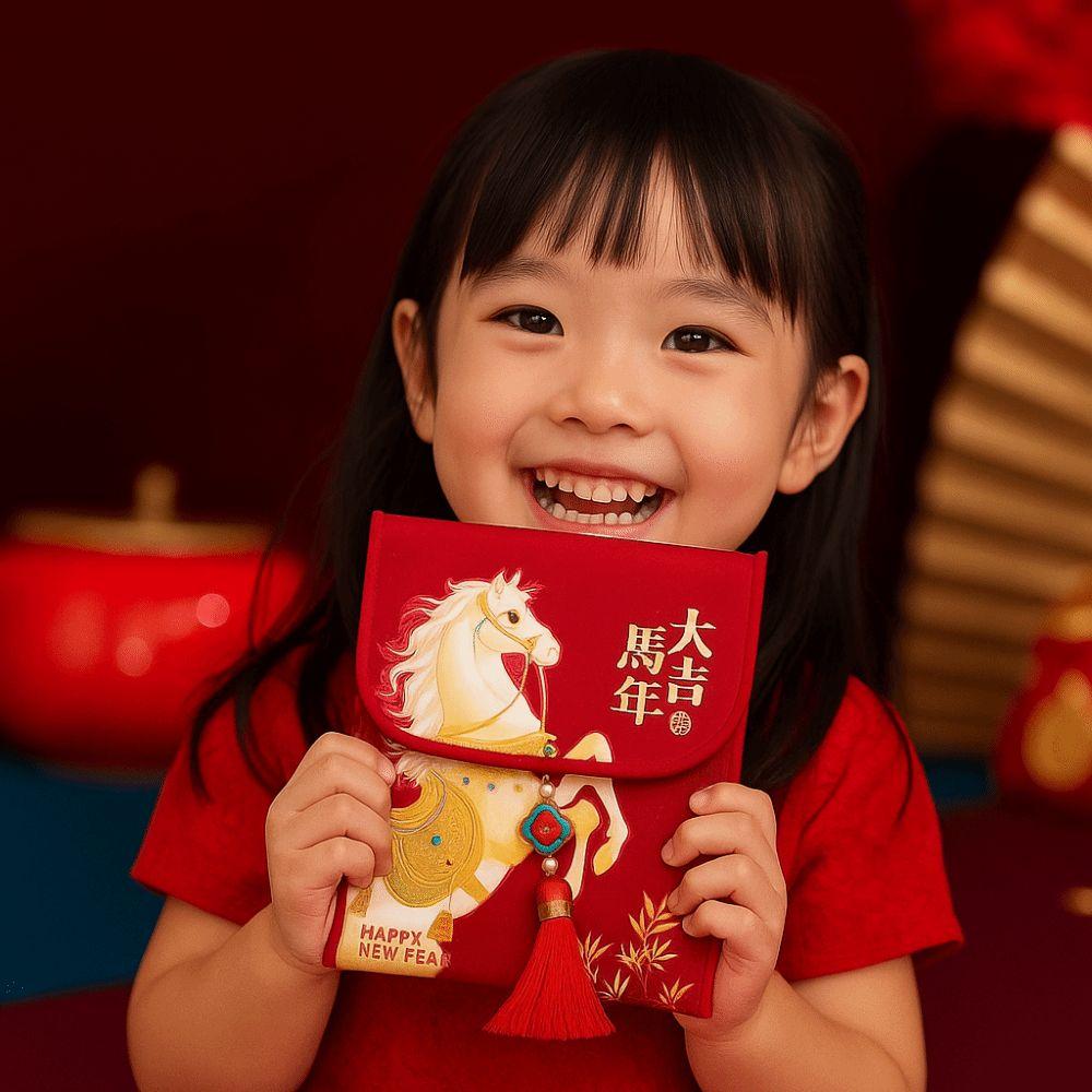 Traditional Chinese New Year Red Envelope Hongbao Tassel Children's Money Bag Horse Brocade Embroidered Thickened