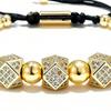 Vintage Copper Bead Inlaid Zircon High-End Bracelet Design Sense Hexagonal Adjustable Braided Bracelet