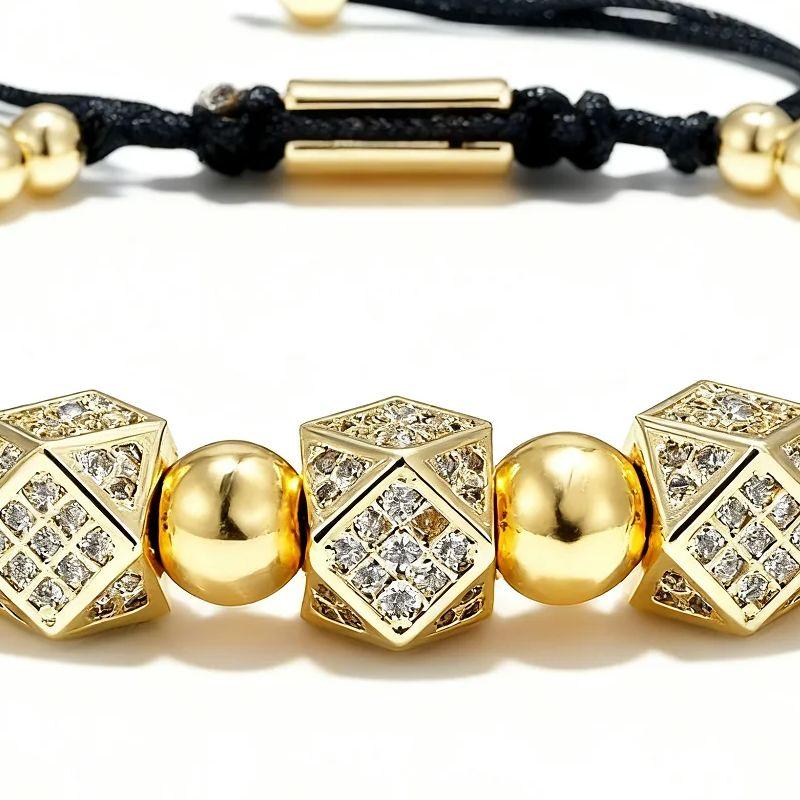 Vintage Copper Bead Inlaid Zircon High-End Bracelet Design Sense Hexagonal Adjustable Braided Bracelet