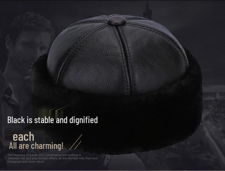 Gorro de Invierno de Cuero de Vaca Genuino Haining para Personas Mayores - Engrosado, con Felpa Cálida Gorro de Punto para Abuelo y Abuela