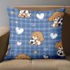 1 Pieces Cute Puppy Patterned Blue Checkered Pillowcase Polyester Pillowcase, Sofa Decorative Cushion Cov Headboard Pillow