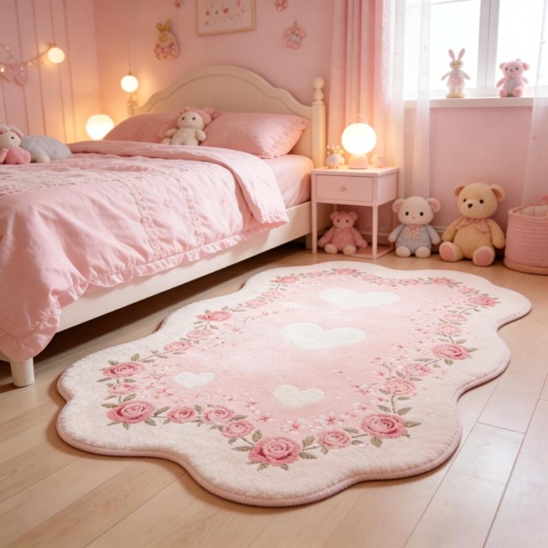 Meisjesachtige Stijl Tapijten voor Woonkamer Roze Bloemen Slaapkamer Decoratie Tapijt Pluizig Zacht Onregelmatig Nachtkastje Tapijt Huis Verdikken Vloermat