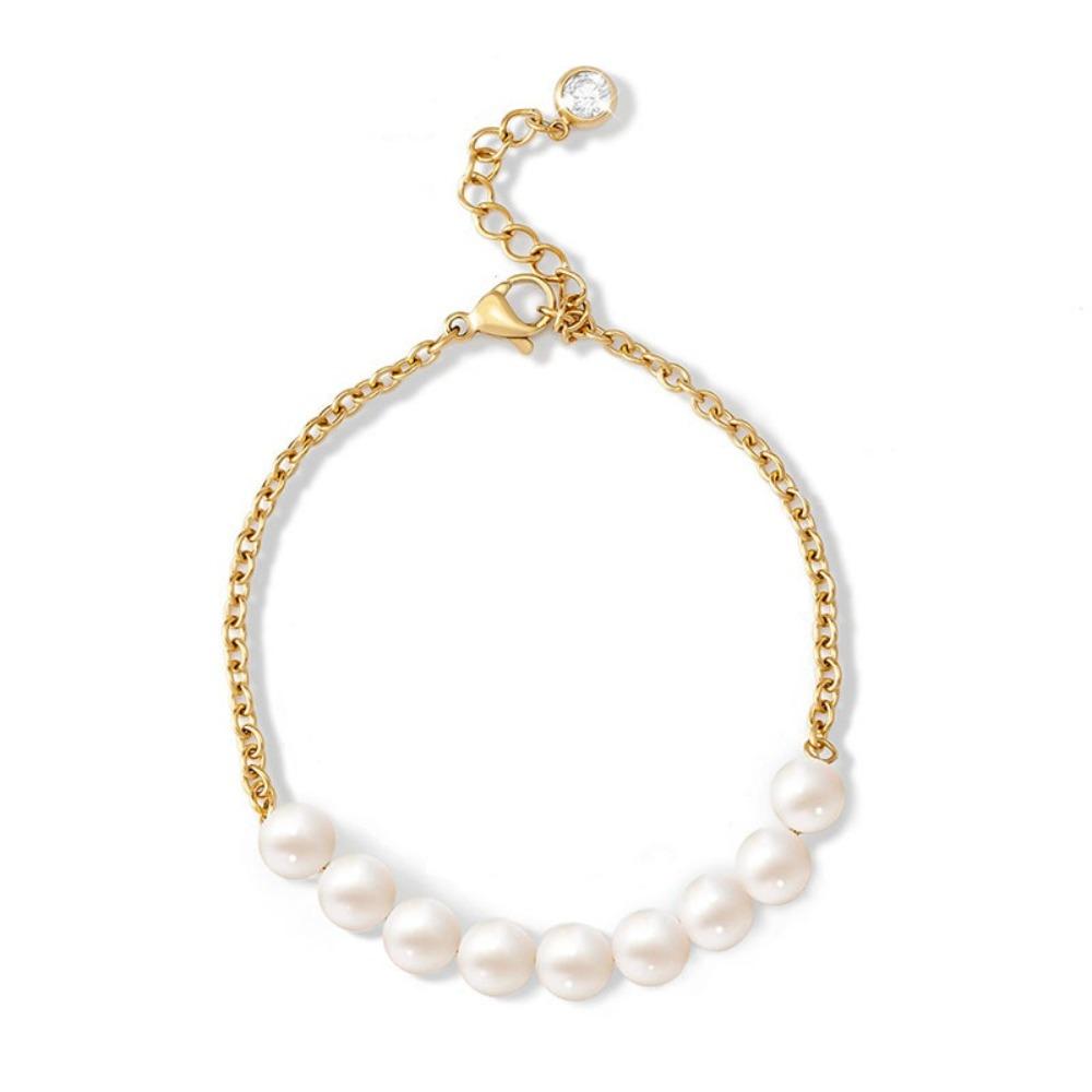 Steel Chain Pearl Bracelets Gold Color Beads Bracelets Dainty Simple Thin Pulseras  Party Wedding