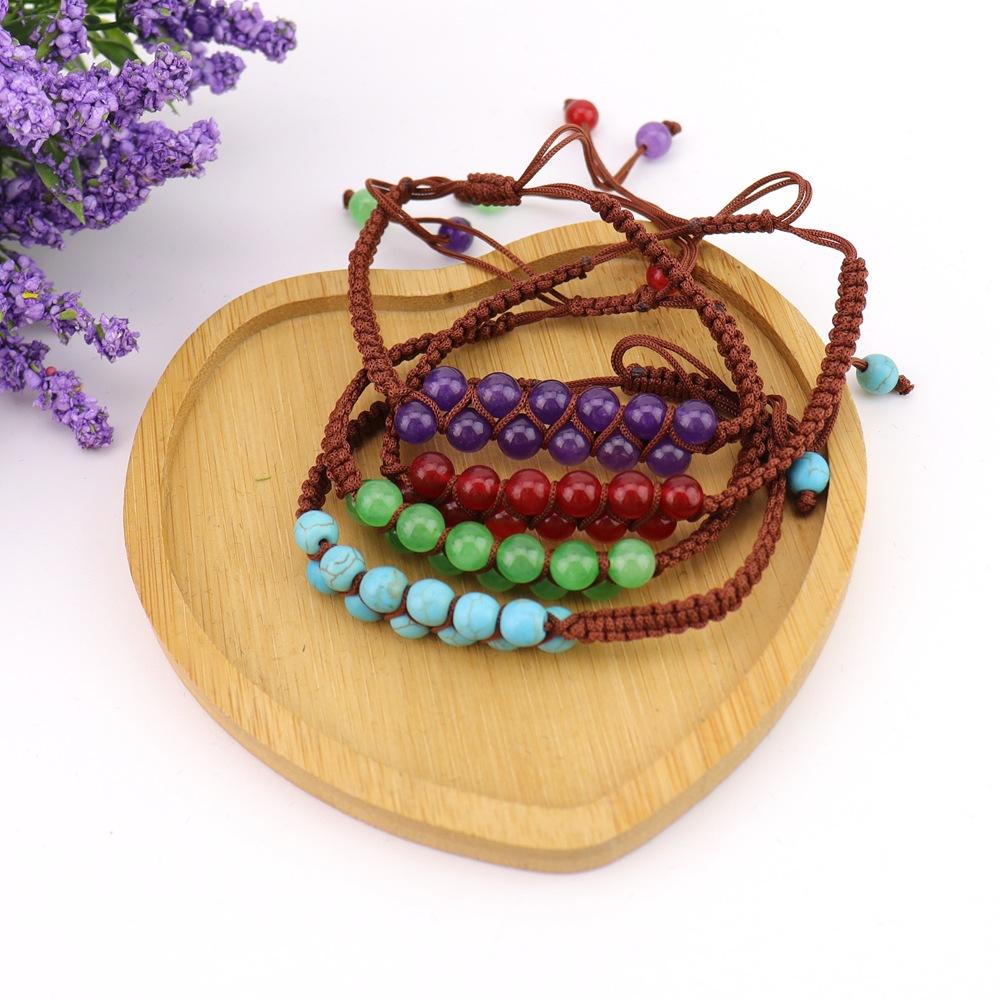 Bohemian Hand-Woven Round Bead Natural Stone Crystal Double Row Woven Couple Bracelet B102
