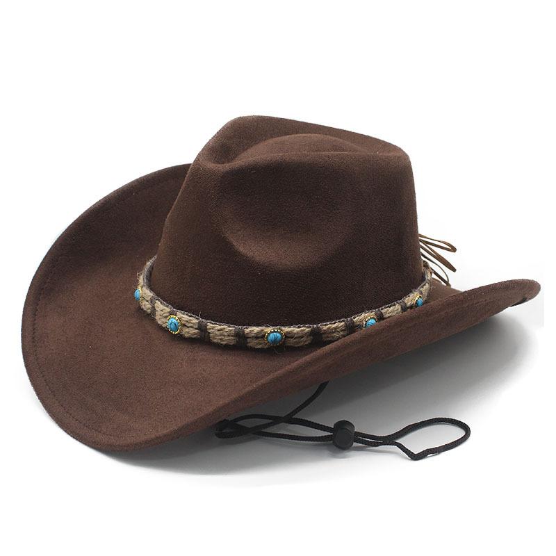 JYL TS DIY Windproof Cowboy Hat Unisex Suede Curved Brim Western Felt Hat