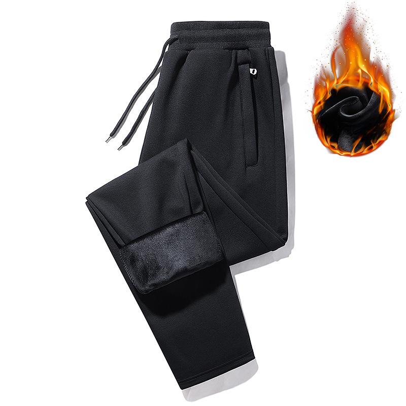 Winter Plus Velvet Sports Pants Men's Loose-fitting Cotton Casual Pants Men's Elastic Waist Pocket Zipper Pants
