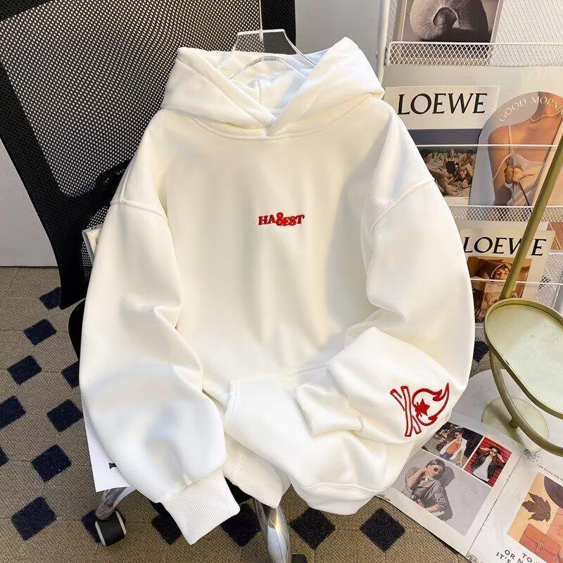 Men's American Retro Trendy Loose Hooded Jacket – Versatile Heavyweight Simple Hoodie