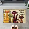 Vintage Cartoon Striped Cats Home Sweet Home Pattern Anti Slip Dirt Trapping Coir Doormat Indoor Front Door Rug