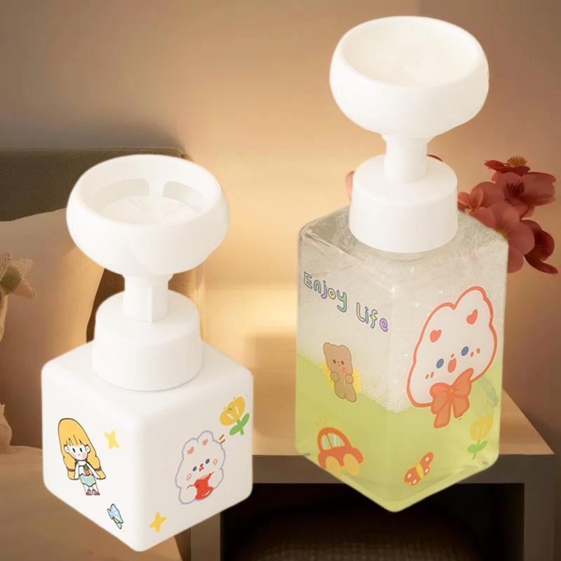 250/450ml Flower-Shaped Foam Pump Dispenser Square Plastic Bottle for Hand Soap Shampoo and Liquid Detergents