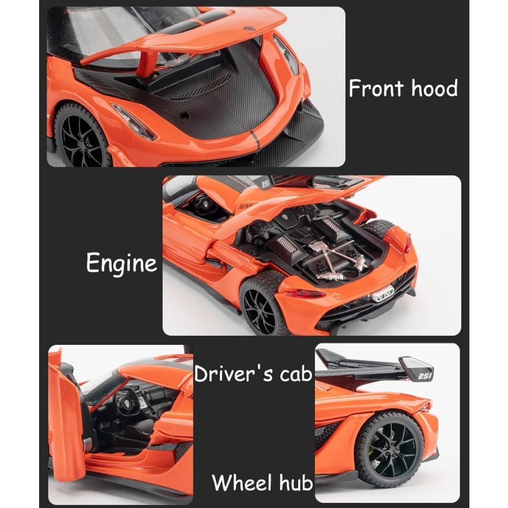 1/32 Koenigsegg Jesko Toy Cars Model Orange Alloy Collectibles Die-cast Vehicles with Sound and Light