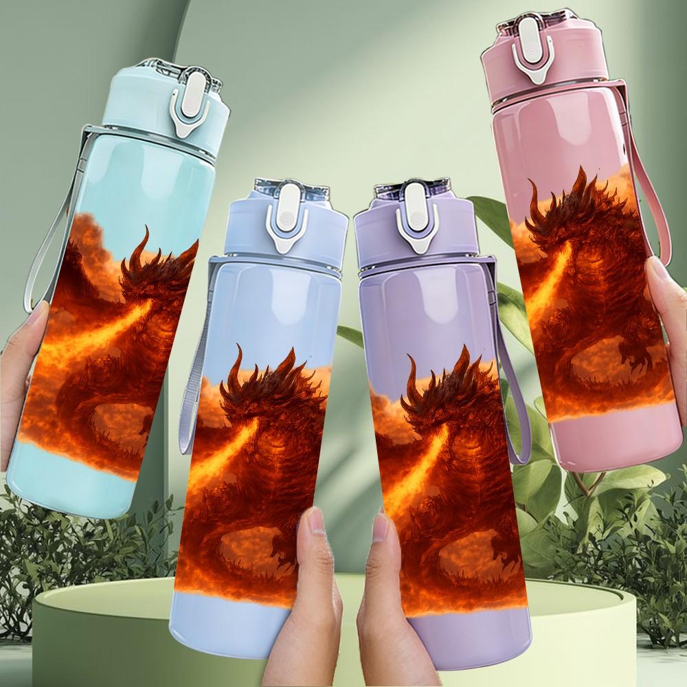 1PC Fire Winged Phoenix Bird Flame Print 750ml Color Plastic Sports Water Bottle Leakproof Flip Straw Lid Suitable for Sports Office Home Use