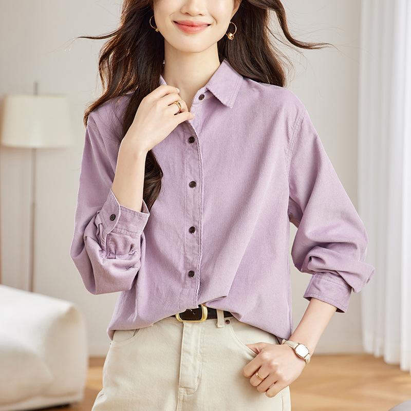 Corduroy Shirt Long-sleeved Spring Outfit New Simple Commuting Top Korean Women's Shirt