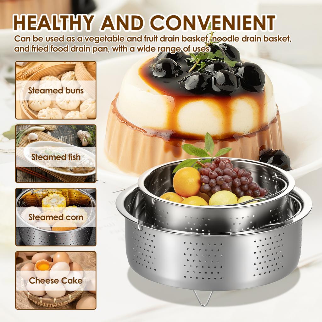 2 Stück Dämpfkorb 304 Edelstahl Gemüse-Dämpfkorb mit Griffbeinen Dämpfkorb Praktischer Topf-Dämpfkorb