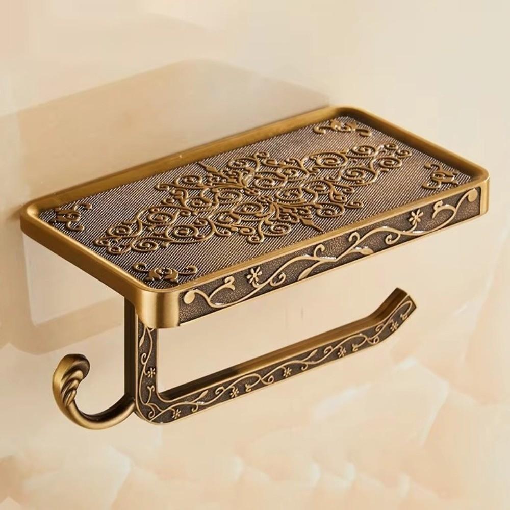Antique Carved Toilet Paper Holder Vintage Mobile Phone Rack Storage Shelf Storage Rack  Kitchen