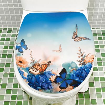 Flower Butterflies Toilet Sticker Romantic Removable Self-adhesive Waterproof PVC Bathroom Toilet Lid
