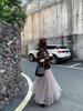 In-Stock Korean Style Retro Grey-Pink Multi-Layer Gauze Skirt