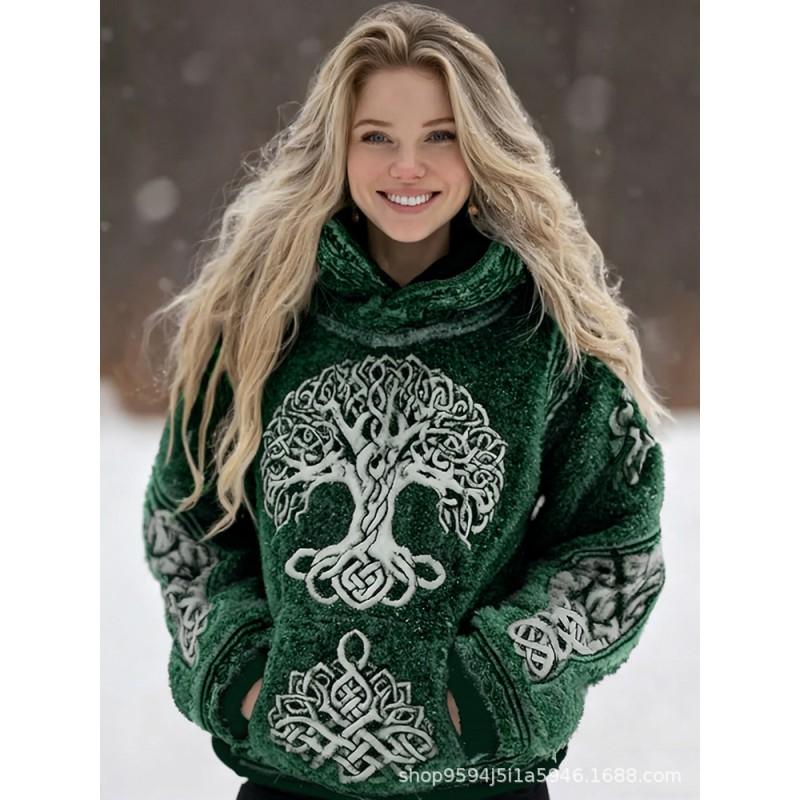 Womens Fleece Hoodie With 3D Cat Print Long Sleeve Thick Warm Sweatshirt Street Style Winter 2025