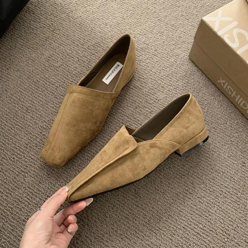 Flats Women Loafers Shoes Elegant Leather Square Toe Soft Shoes 2025 Trend New Brand Spring Walking Comfort Femme