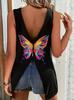 Butterfly Print V-neck Sleeveless Top - Trendy European & American Style 2026
