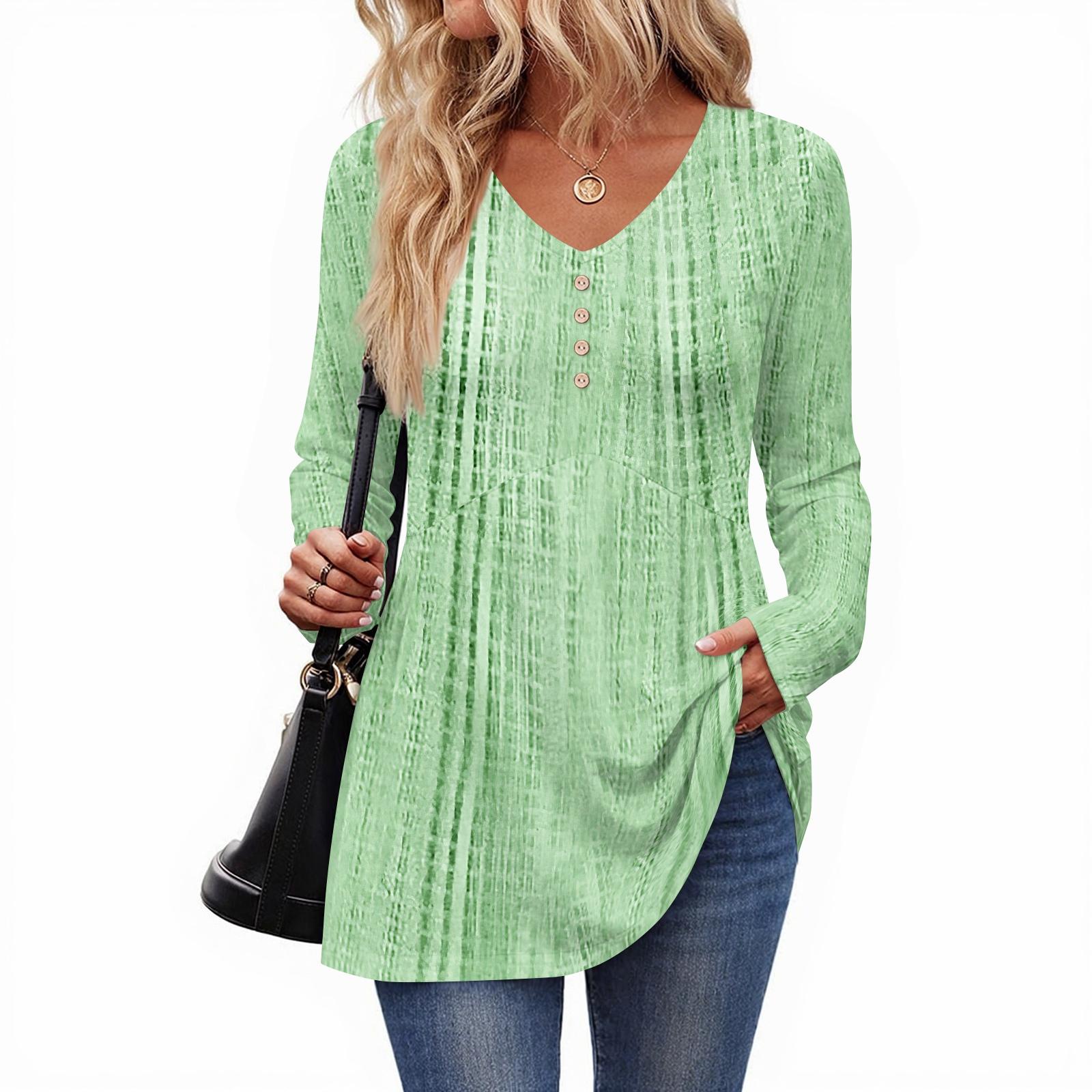 

Women s Casual Fashion V-Neck Button Textured Long Sleeve Top L