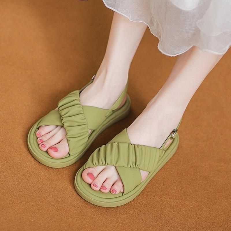 Fashion Comfort Soft-sole Flat Sandals Women Fashion Cross Tied Buckle Concise Designer Shoes Summer Sexy Open Toe Back Strap Beach Shoe