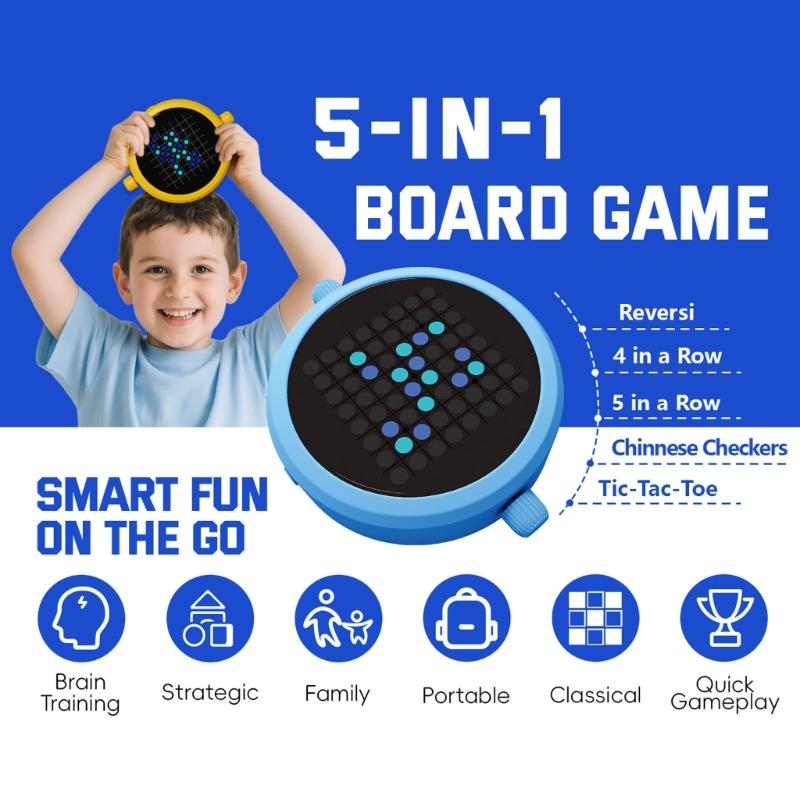 Travel Friendly Noughts and Crosses Electronic Game 5 in 1 Mind and Memory Challenges for Kids and Adults