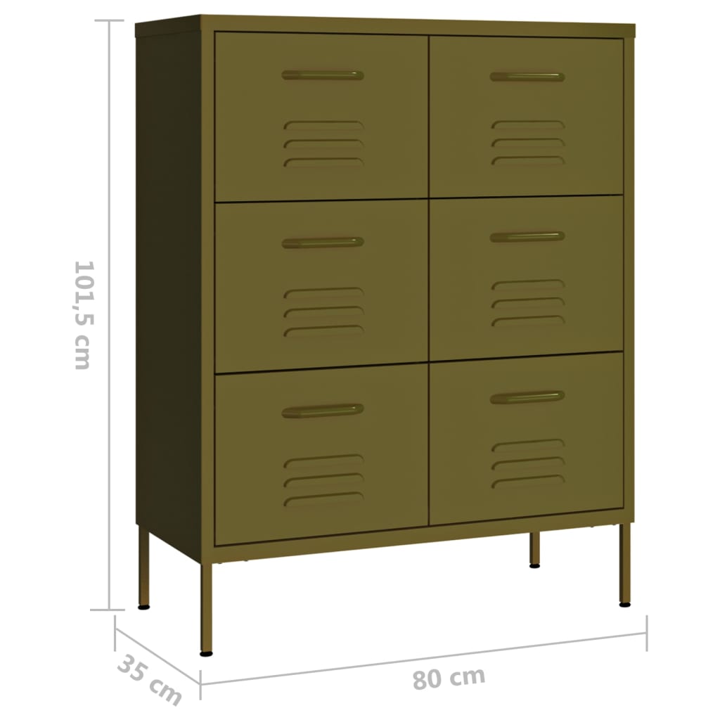 Drawer Cabinet Olive Green 80 x 35 x 101.5 cm Steel