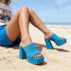 Fashion Women's Heeled Slippers Luxury Outdoor Casual Beach Vacation Temperament Block Heel Sandals Open Toe Slides Shoes