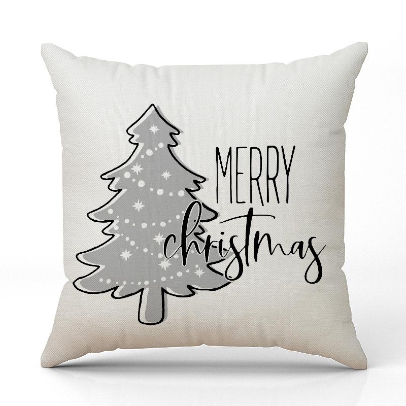 New Style Gray Christmas Tree Snowflake Christmas Pillowcase Linen Print Pillowcase Festive Sofa Decoration