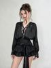 Chancloi Vietnam Fashion Long Sleeve Waist Tie Flared Mini Skirt For Youth