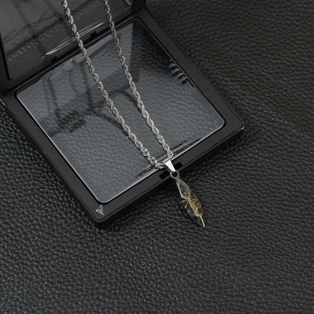 Vintage Wishing Stone Necklace Trendy Men'S Personality Neutral Wind Meteorite Color Matching Pendant Cool Men'S Hip Hop Sweater Chain