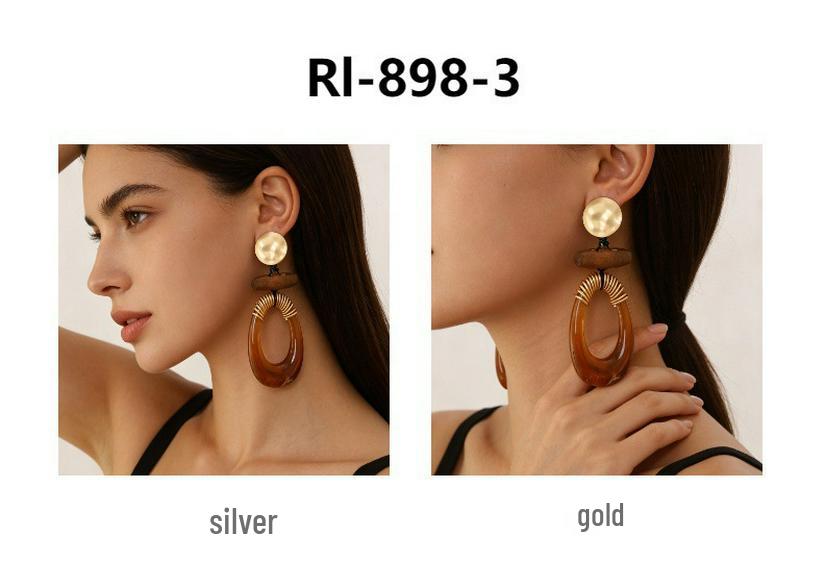 Versatile High-end Geometric Handmade Retro Faux Wood Stud Earrings for Women