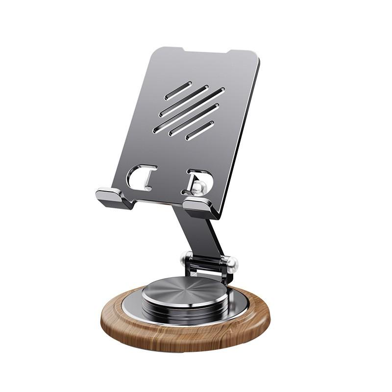 Wood Grain Metal Phone Stand 360 Rotate Foldable Portable Mini Holder Tablet
