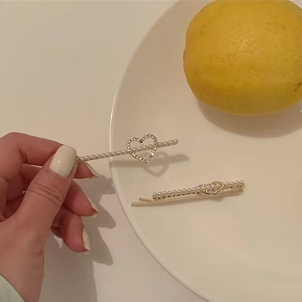 

Заколки для волос с кристаллами и жемчугом, ювелирные изделия, заколки со стразами, милые заколки для волос в форме полого сердца в стиле Лолита