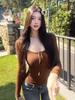 Koreanischer Stil Quadratischer Ausschnitt Langarm Enganliegend Geripptes T-Shirt für Damen - Herbst Winter Bindung Vielseitiges Oberteil