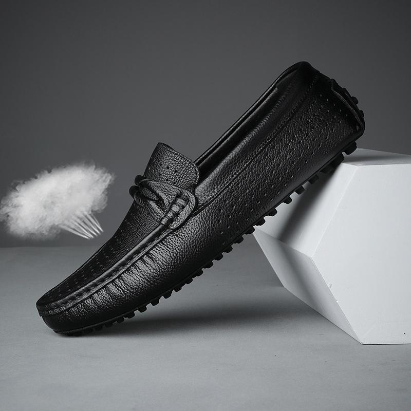 Pánské ležérní boty Luxusní pánské mokasíny z pravé kůže Pohodlné ploché boty Pánské prodyšné nazouvací boty na řízení Černé tenisky
