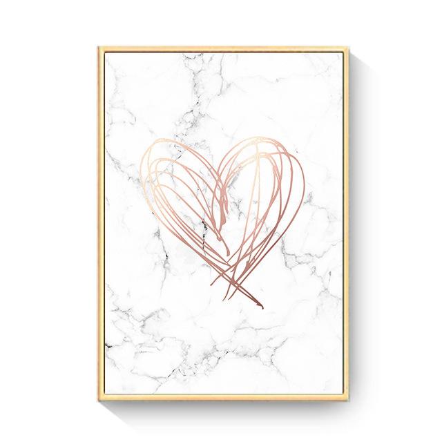 Love Poster Wall Art Pink Gold Lip Green Plant Canvas Painting Geometric Lines Picture For Bedroom Modern Home Cuadros Decor